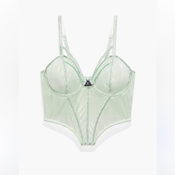 NWT Savage X Fenty Bustier Women Size M Going Platinum Mesh Green Mist Shimmer - Picture 1 of 9